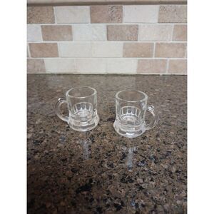 2 Vintage Mini‎ Beer Mug Shot Glasses, Federal Clear Glass 1 ounce